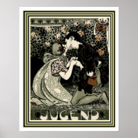 Jugend Art Nouveau Kissing Couple 16 x 20 Poster