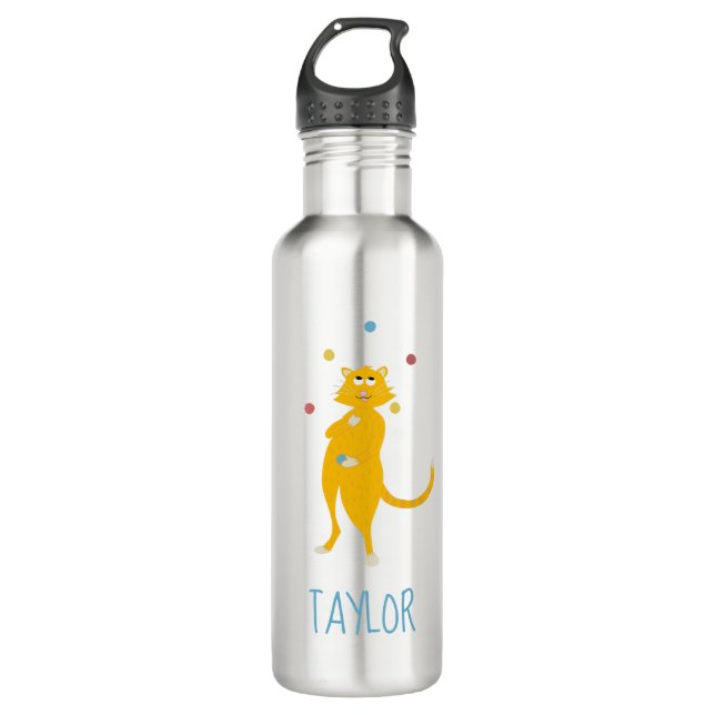 Juggling Cartoon Cat Personalized Jugglers 710 Ml Water Bottle (Front)