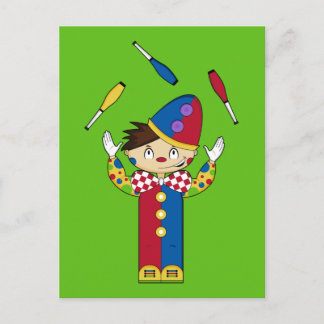 Juggling Circus Clown Green Postcard