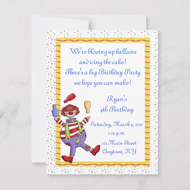 Juggling Clown Birthday Invitation (Front)