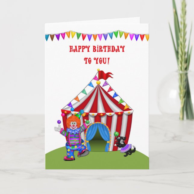 Juggling Clown, Circus Tent, Birthday Card (Front)
