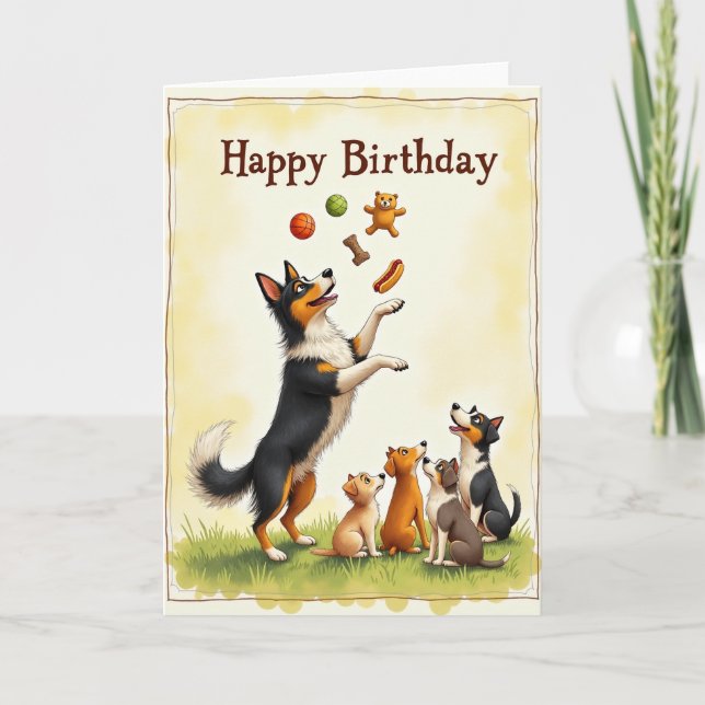 Juggling Dog Birthday Card (Front)