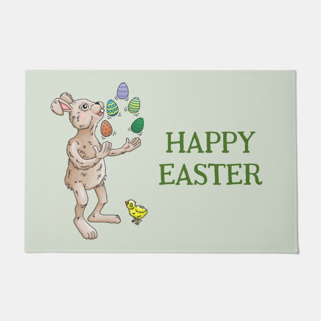 Juggling Easter Bunny Doormat (Front)
