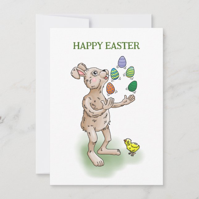 Juggling Easter Bunny Holiday Card (Front)