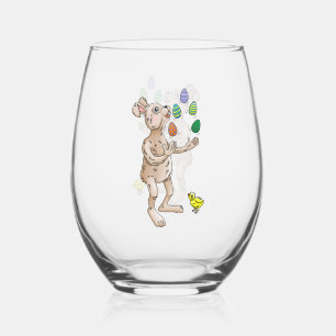 Juggling Easter Bunny Stemless Wine Glass