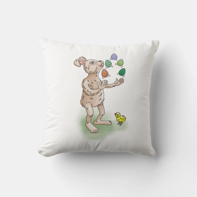 Juggling Easter Bunny Throw Pillow (Front)
