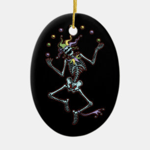 Juggling Jester Skeleton Ceramic Ornament