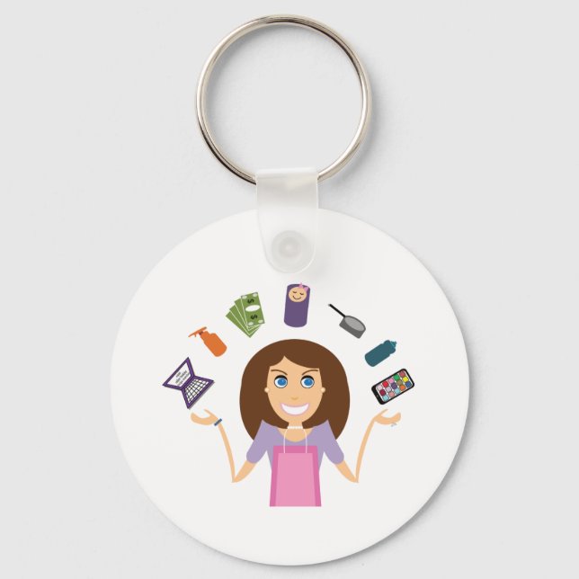 Juggling Mom (Brunette) Keychain (Front)