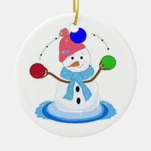Juggling Snowman Ceramic Ornament