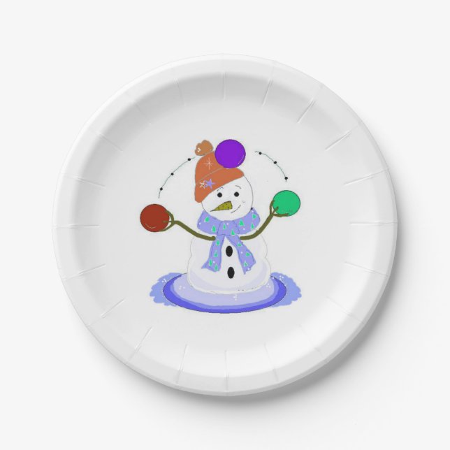 Juggling Snowman Paper Plate (Front)