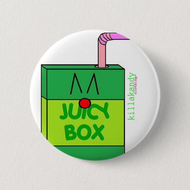 Juice Box Badge Green :) 2 Inch Round Button (Front)