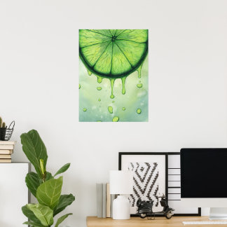 Juice Lime Green Citrus Slice Watercolor Art Poster