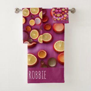 Juice Orange Geometric Pattern Bath Towel Set