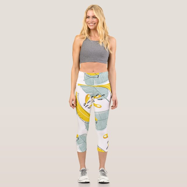 Juicy Bananas Bright Vintage Pattern Capri Leggings (Front)
