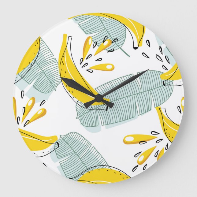 Juicy Bananas Bright Vintage Pattern Large Clock (Front)