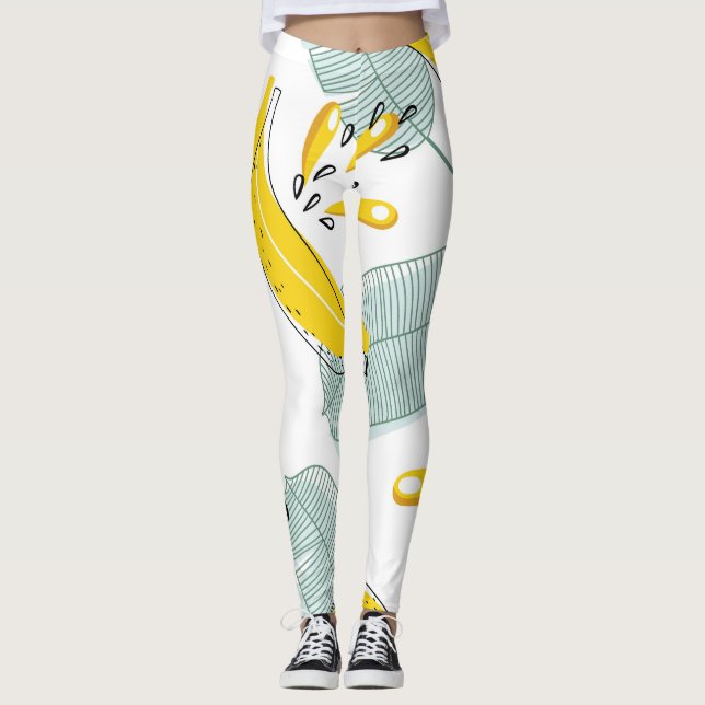 Juicy Bananas Bright Vintage Pattern Leggings (Front)