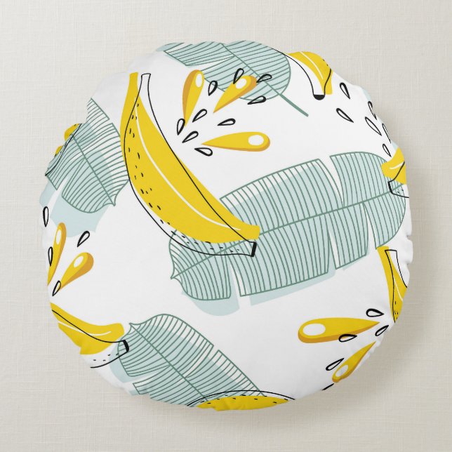 Juicy Bananas Bright Vintage Pattern Round Pillow (Front)
