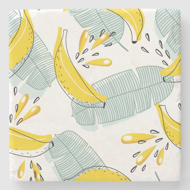 Juicy Bananas Bright Vintage Pattern Stone Coaster (Front)