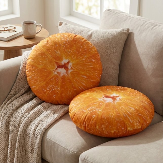 Juicy Citrus Fruit Decor - Vibrant Orange Slice Round Pillow (Creator Uploaded)