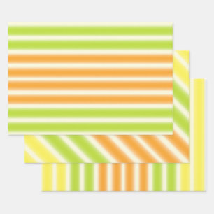 Juicy Citrus Lemon Lime And Orange Stripes Wrapping Paper Sheet