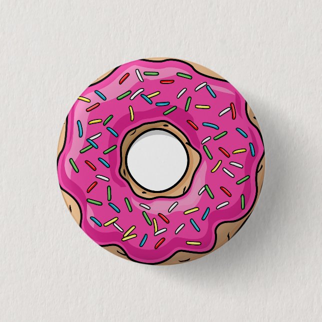 Juicy Delicious Pink Sprinkled Doughnut 1 Inch Round Button (Front)