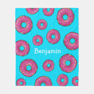 Juicy Delicious Pink Sprinkled Doughnut Fleece Blanket