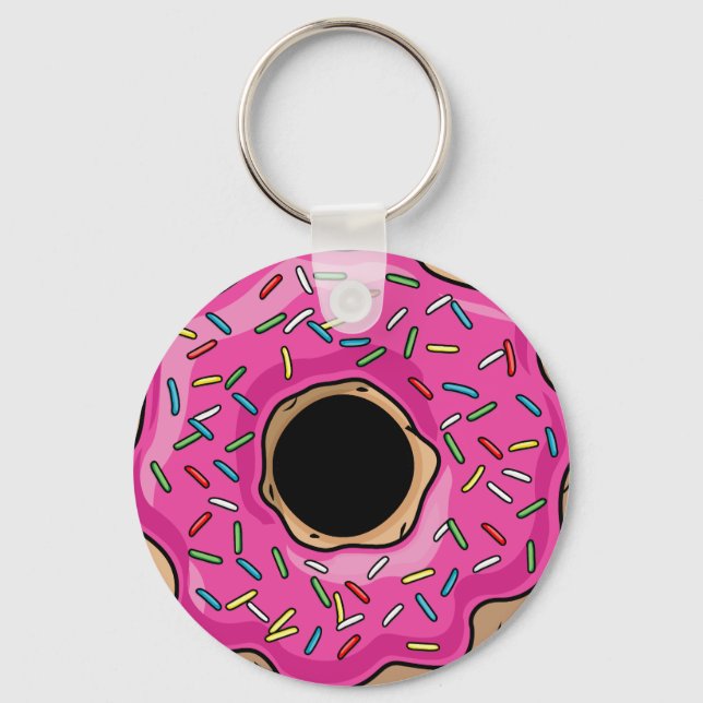 Juicy Delicious Pink Sprinkled Doughnut Keychain (Front)