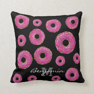 Juicy Delicious Pink Sprinkled Doughnut Throw Pillow