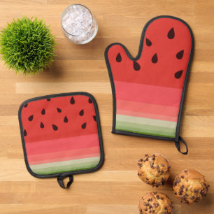 Juicy Delicious Ripe Watermelon With Seeds Design Oven Mitt & Pot Holder Set