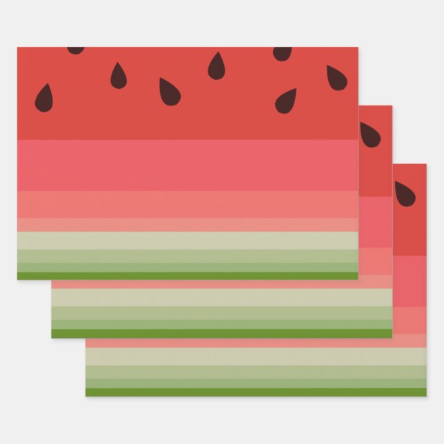 Juicy Delicious Ripe Watermelon With Seeds Design Wrapping Paper Sheet (Set)