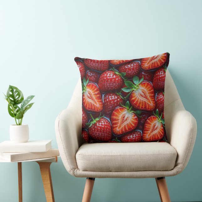 Juicy Fresh Red Strawberries Summer Fruit Pattern Throw Pillow (Chair)