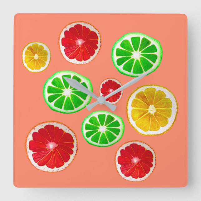 Juicy Fruit citrus fruit pattern Square Wall Clock (Front)