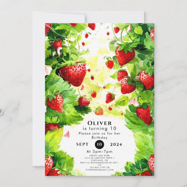 Juicy Fruit Magical Strawberry Birthday Invitation (Front)