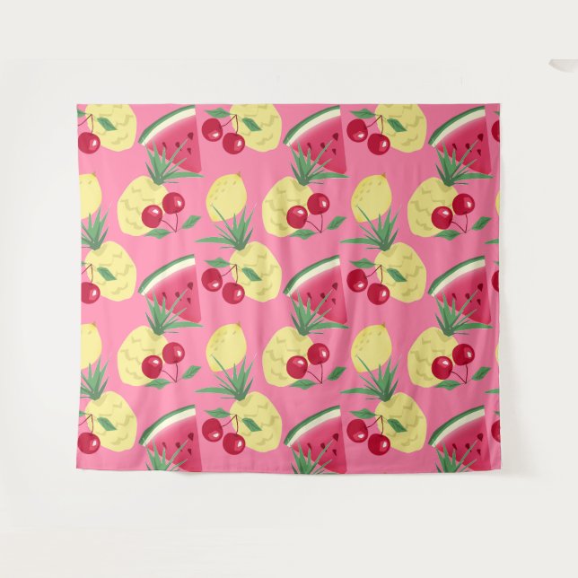 Juicy fruits on a pink-red background. tapestry (Front (Horizontal))