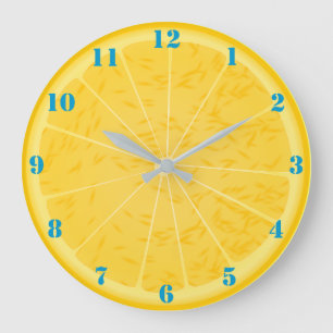 JUICY HALF ORANGE WITH BLUE NUMERALS LARGE CLOCK
