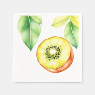 Juicy Kiwi in Watercolor on White Background Napkin