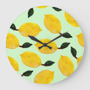 Juicy Lemon Blueberries: Watercolor Seamless Patte Large Clock