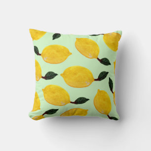 Juicy Lemon Blueberries: Watercolor Seamless Patte Throw Pillow