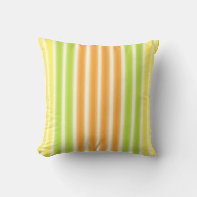 Juicy Lemon Lime And Orange Citrus Fruit Stripes Throw Pillow (Front)
