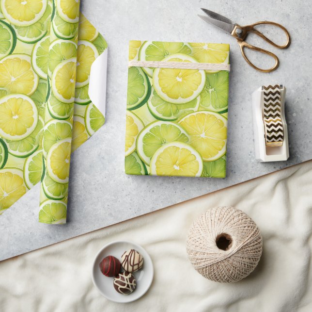 Juicy Lemon Lime Glossy Gift  Wrapping Paper (Crafts)