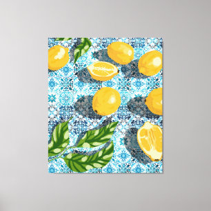 Juicy Lemons on Blue Moroccan Canvas Print