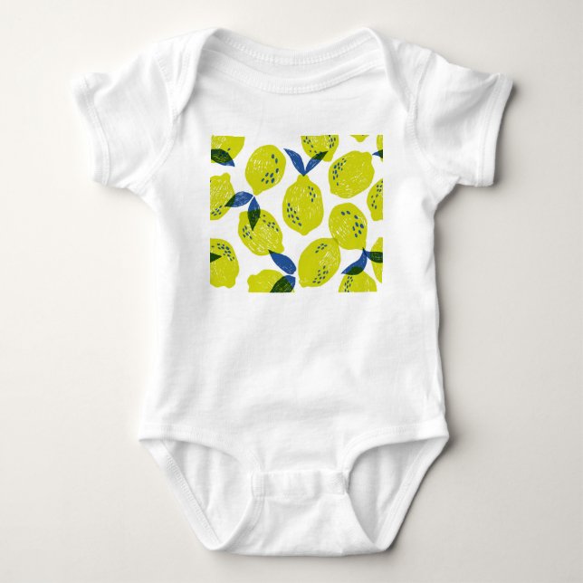 Juicy lemons: vintage seamless pattern. baby bodysuit (Front)