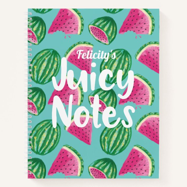 Juicy Notes | Watercolor Watermelon Fruit Pattern Notebook (Front)