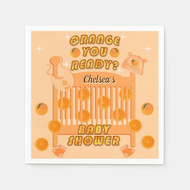 Juicy Orange You Ready Citrus Modern Baby Shower  Napkin (Front)