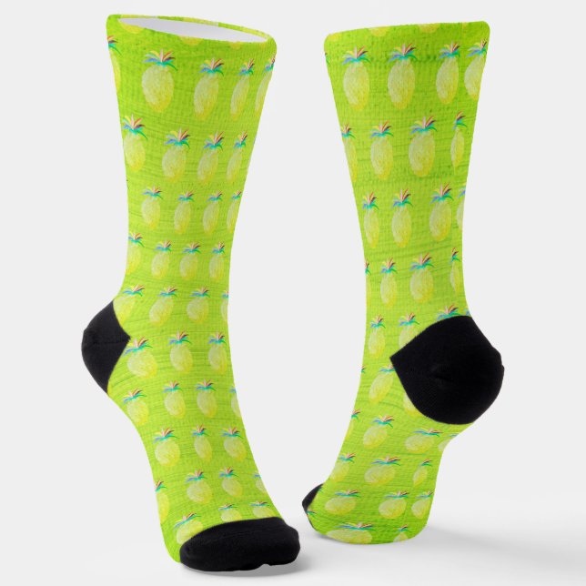 Juicy Pineapple Kiwi Green Pattern Socks (Angled)