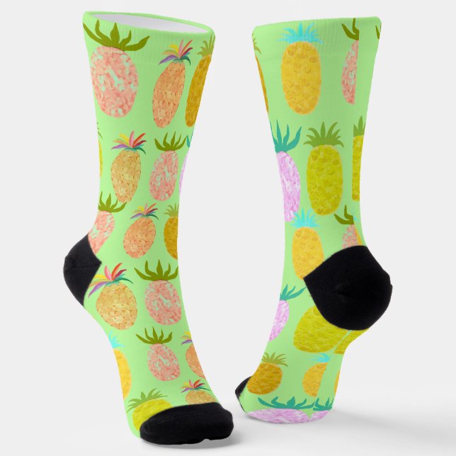 Juicy Pineapple Lime Pattern Socks (Angled)