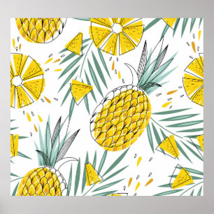Juicy pineapples: bright vintage pattern. poster