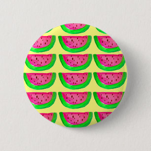 Juicy pink watermelon fruit pattern on lemon 2 inch round button
