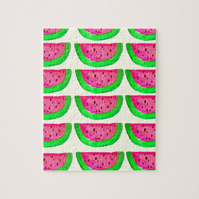 Juicy pink  watermelon fruit pattern on lemon jigsaw puzzle (Vertical)