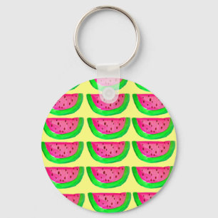 Juicy pink  watermelon fruit pattern on lemon keychain